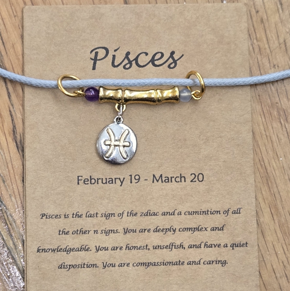 Pisces Zodiac Vibe Bar Necklace – Amethyst & Aquamarine, Astrology Jewelry Gift